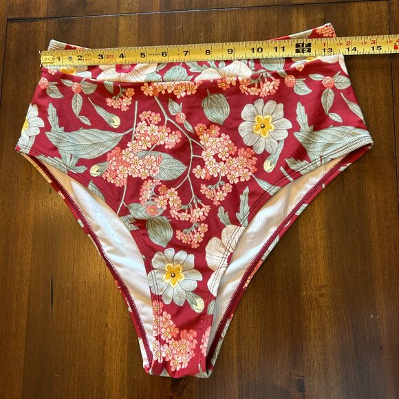 NWT Cupshe High-Waist Bikini Bottom Red Floral Size Large - Picture 7 of 8